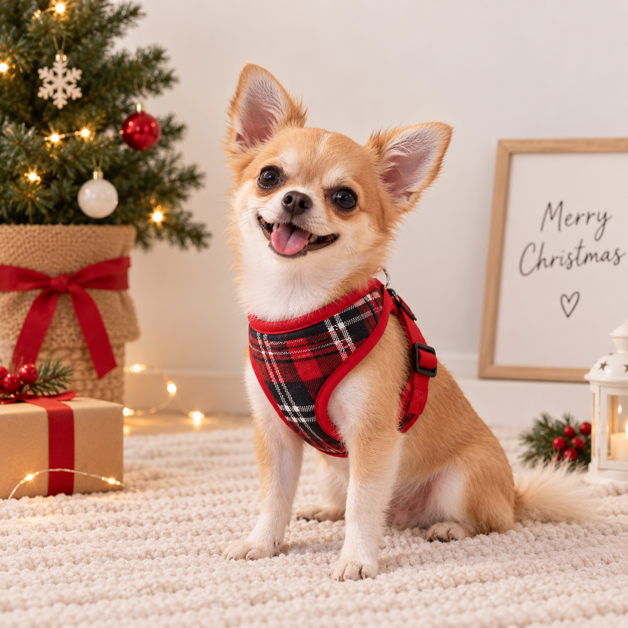 Christmas Themed No Pull Reflective Mesh Dog Harness