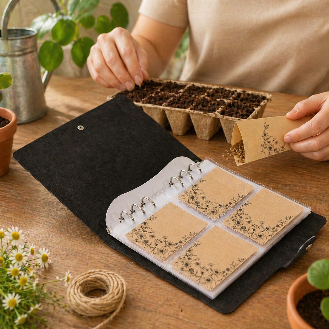 50pcs Kraft Seed Envelopes With Binder Pocket Set