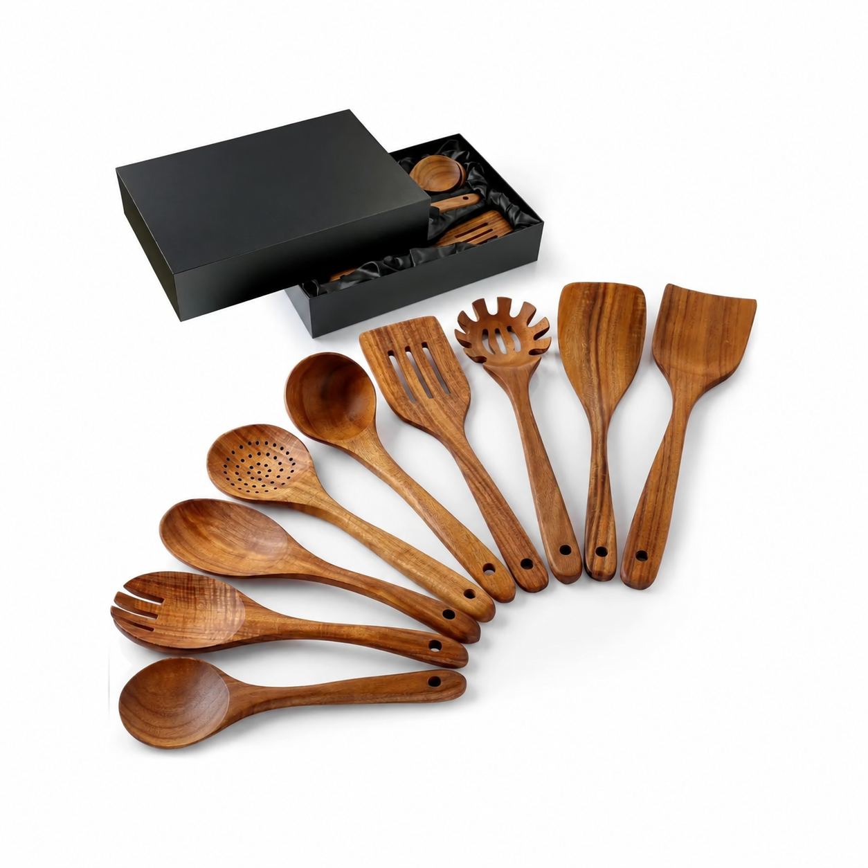 Teak Wood Nine Piece Cooking Utensil Set