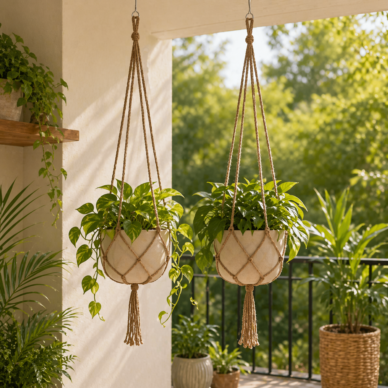 Tasseled Macrame Plant Hangers For Indoor Outdoor Balcony Use