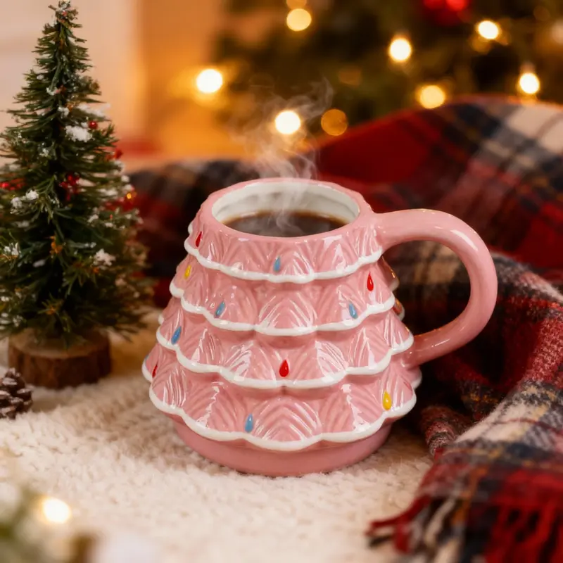 18oz Ceramic Reusable Christmas Tree Mug With Handle