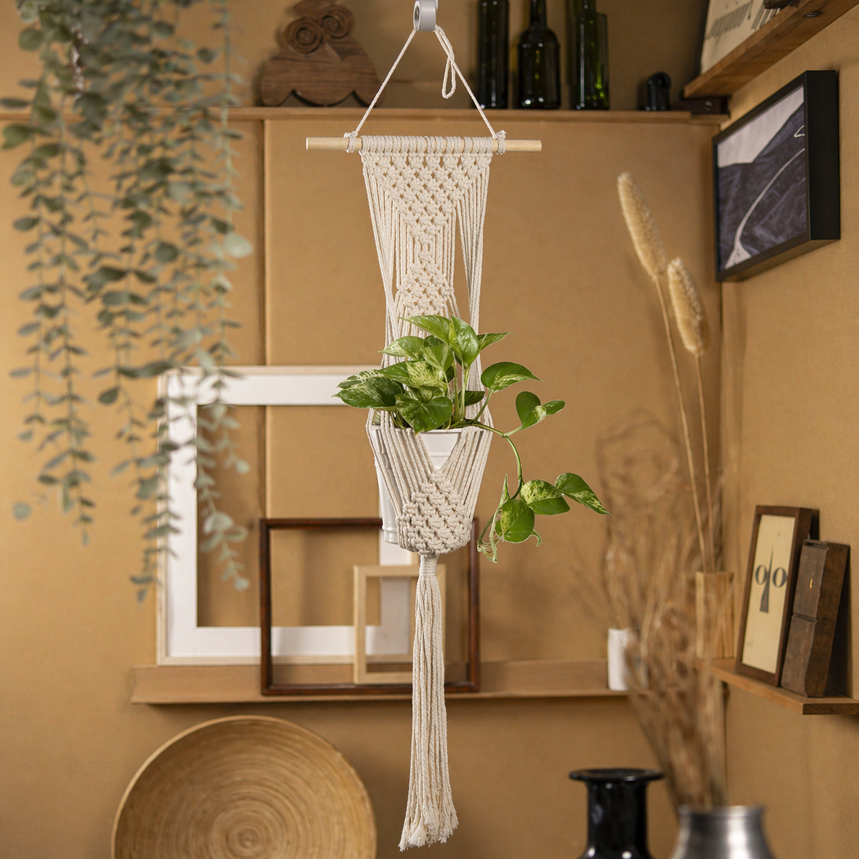 Handmade Macrame Boho Multifunctional Plant Holder With Tassel Decor