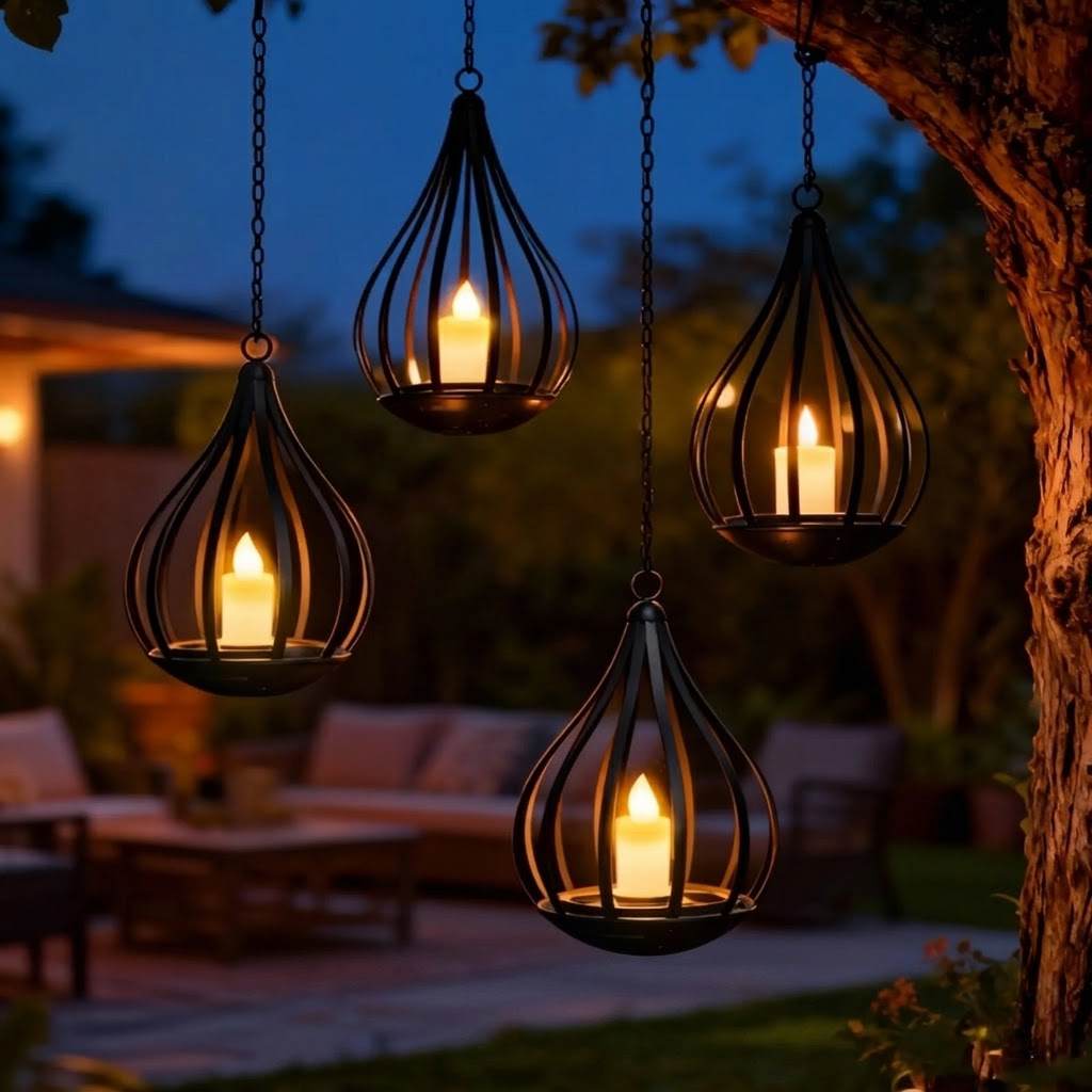Solar Water Drop Shape Candle Lantern with Flickering Effect & Reflective Patterns