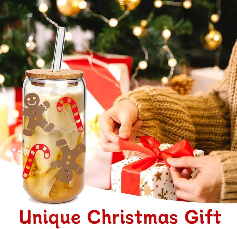 18Oz Christmas Tumbler Glass Cups With Lids And Straws 