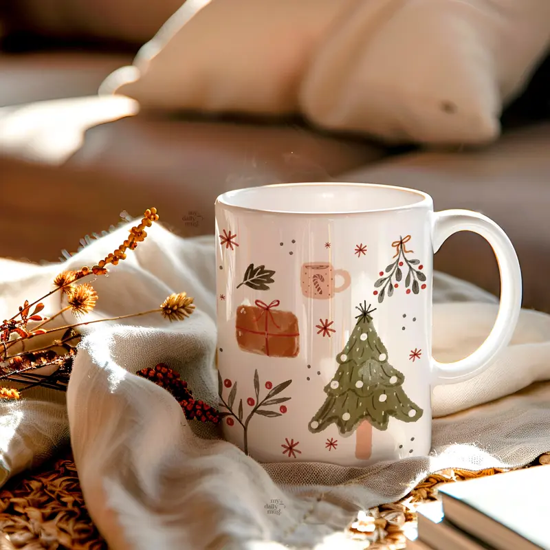Cozy Christmas Mug With Watercolor Ornaments Printed For Women