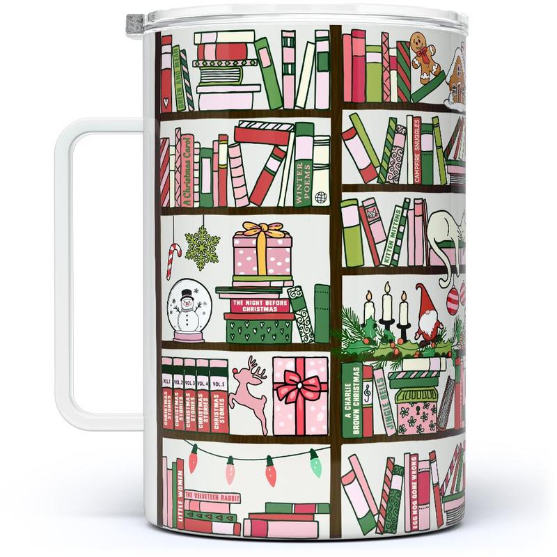 Christmas Bookshelf Library Printed Holiday Coffee Mug