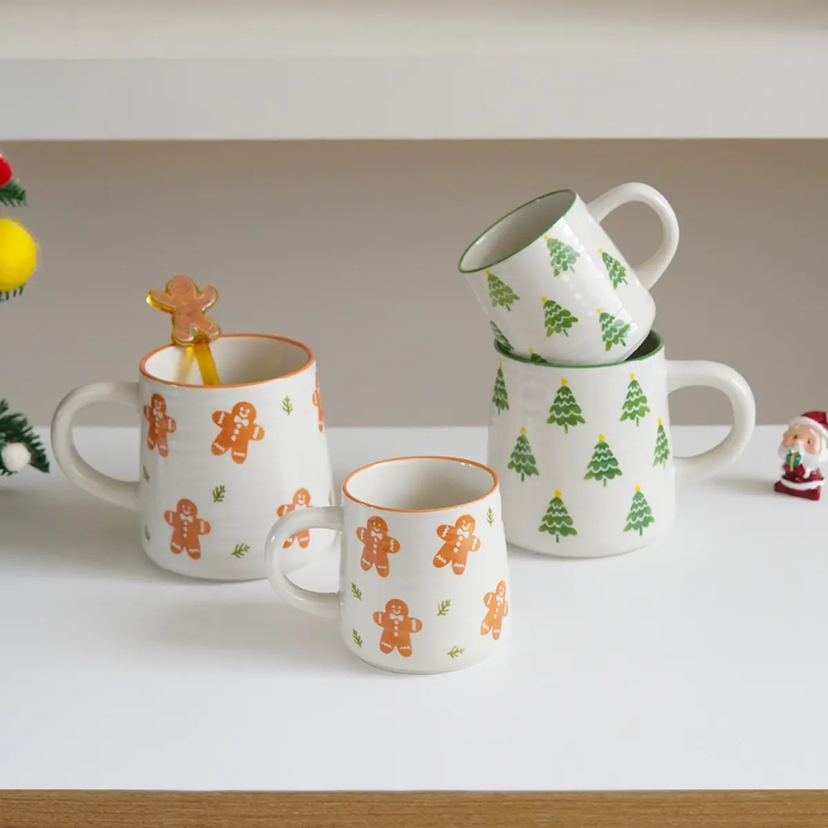 Striped Embossed Christmas Ceramic Coffee Mug