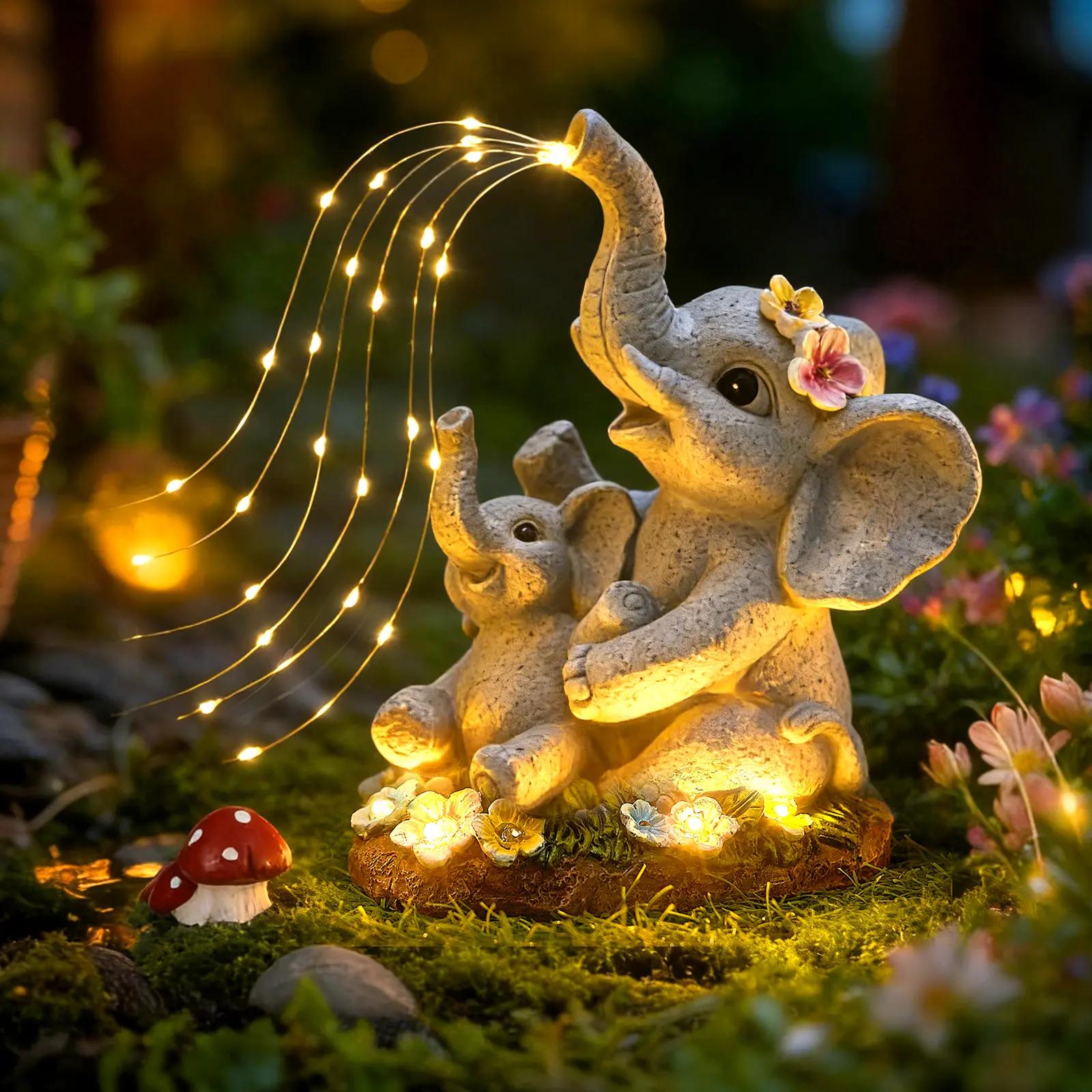 Solar Elephant Statues With Guitar Lights For Garden Decor 