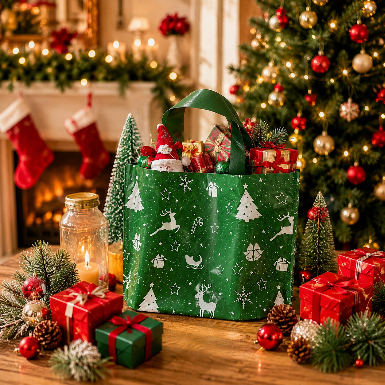 Christmas Gift Bags With Festive Character Prints For Holiday Gift Packaging