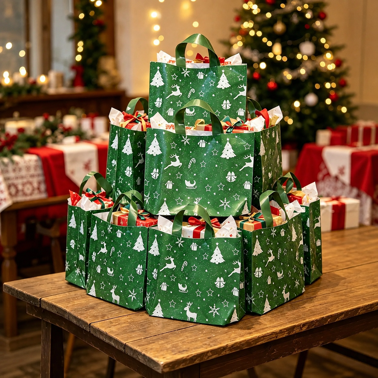 Christmas Gift Bags With Festive Character Prints For Holiday Gift Packaging