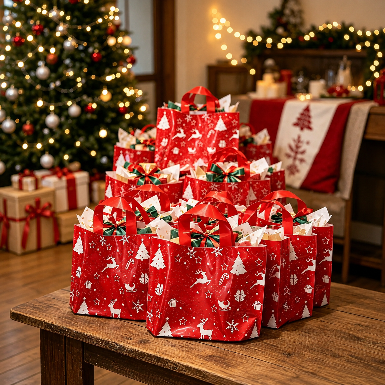 Christmas Gift Bags With Festive Character Prints For Holiday Gift Packaging