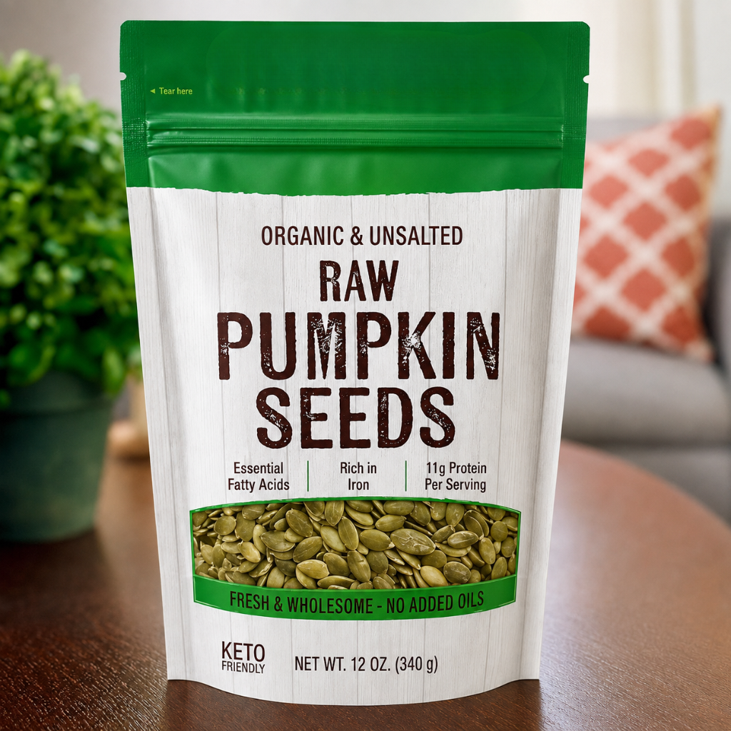 12 Ounce Organic Raw Unsalted Pumpkin Seeds   