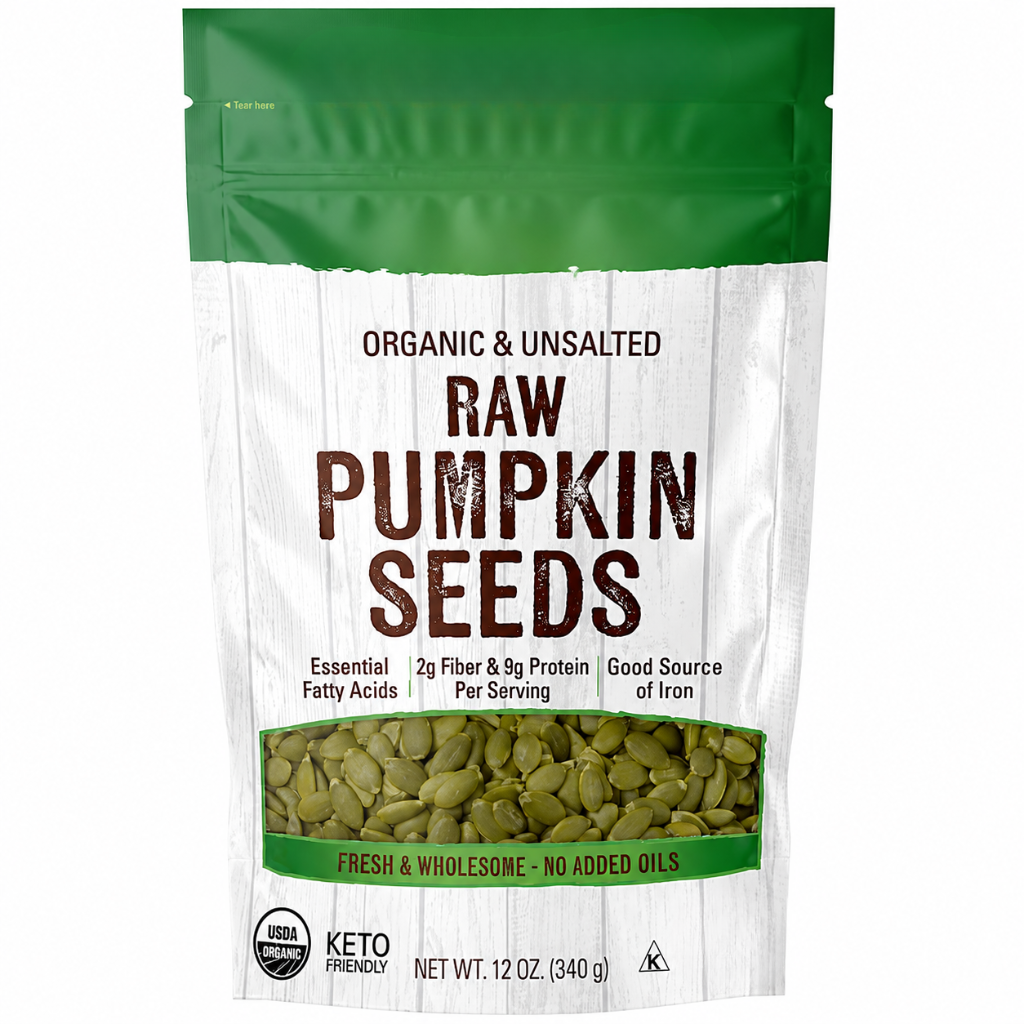 12 Ounce Organic Raw Unsalted Pumpkin Seeds   
