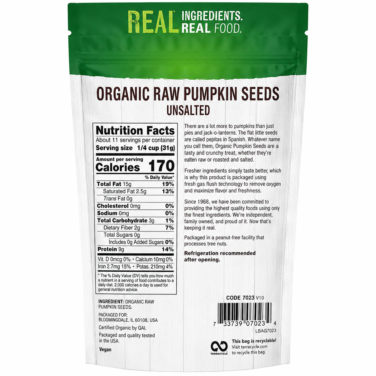 12 Ounce Organic Raw Unsalted Pumpkin Seeds   