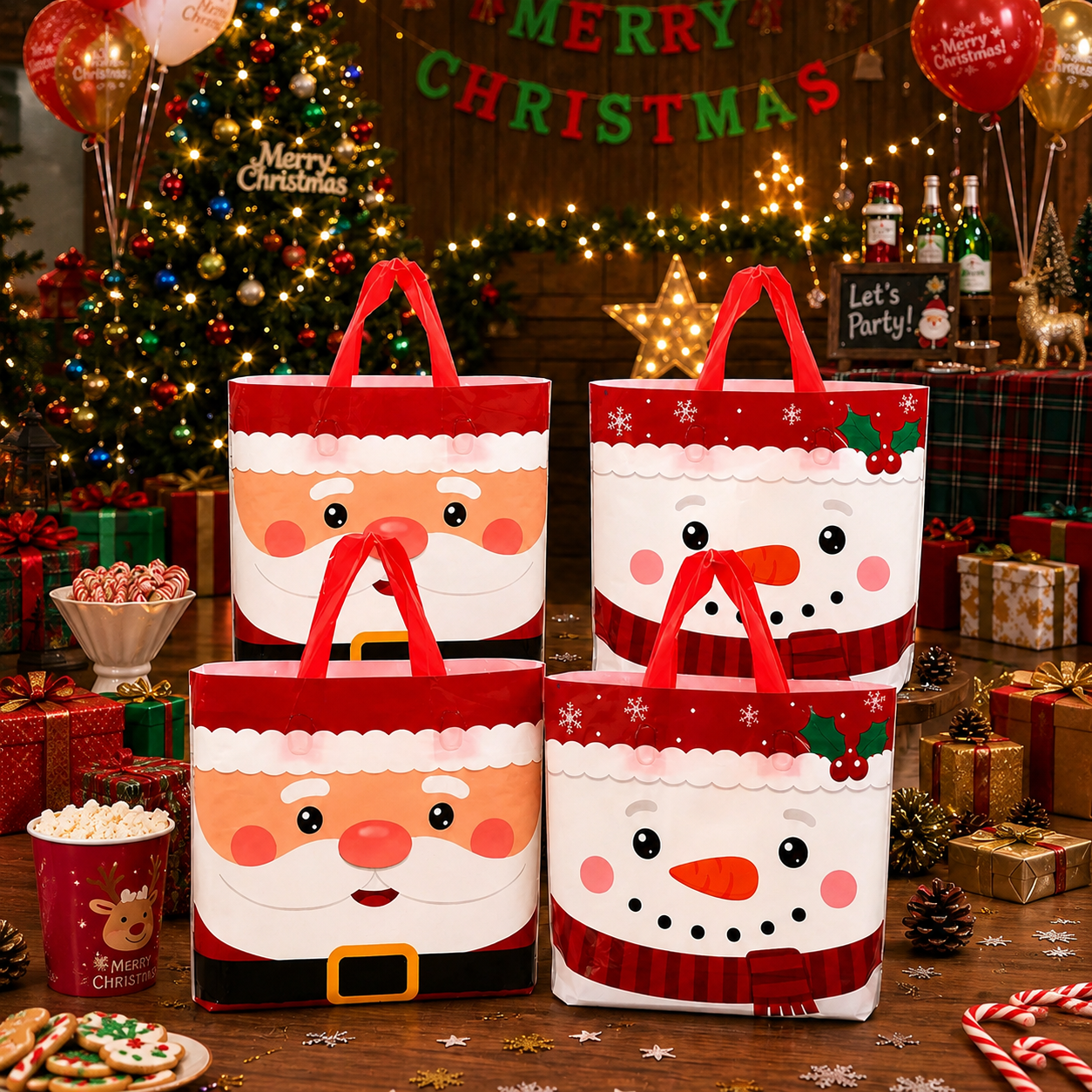 Christmas Gift Bags With Festive Character Prints For Holiday Gift Packaging