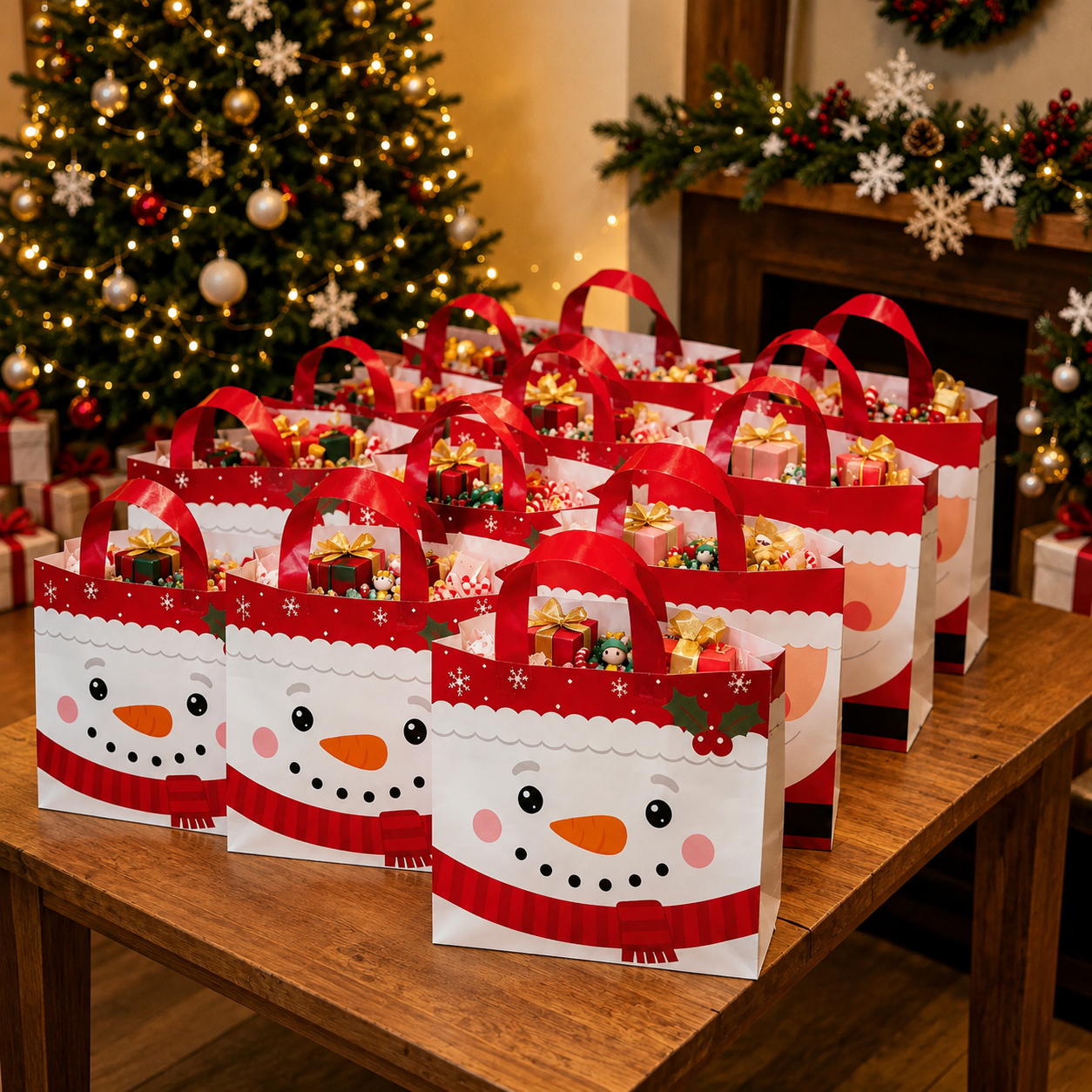 Christmas Gift Bags With Festive Character Prints For Holiday Gift Packaging