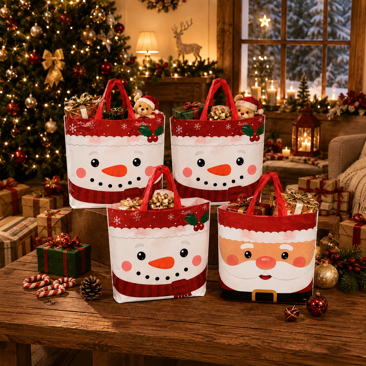 Christmas Gift Bags With Festive Character Prints For Holiday Gift Packaging