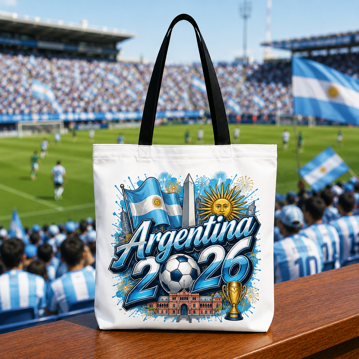 World Cup 2026 Argentina Graphic Printed Football Supporter Tote Bag