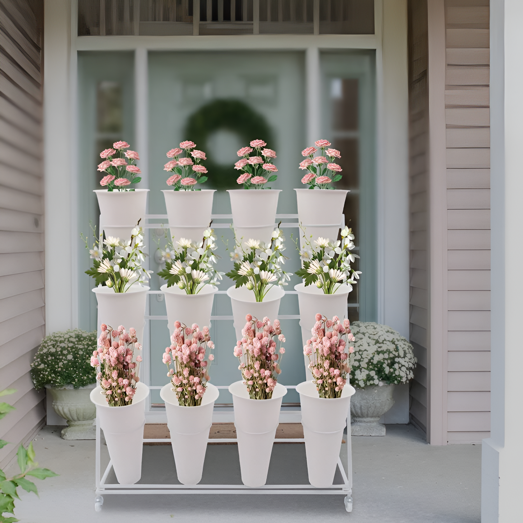 Three-Layers Flower Display Stand With 12 Buckets