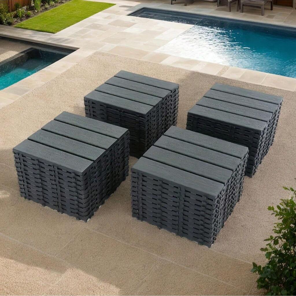  Interlocking Deck Tiles, Plastic Waterproof Outdoor Flooring For Patio, Pool, Backyard, Balcony – All-Weather
