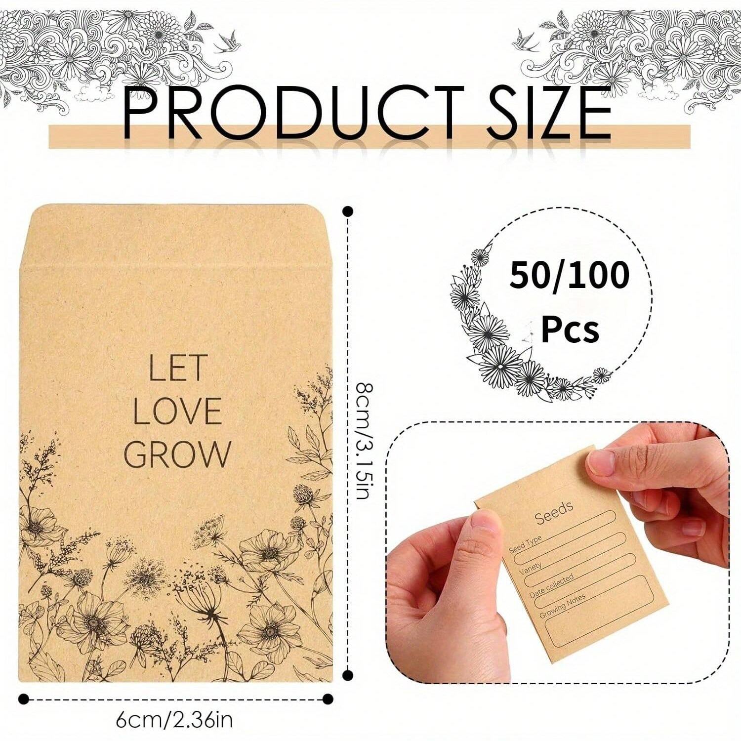Small Kraft Paper Seed Envelopes With Preprinted Template For Storage And Organizer