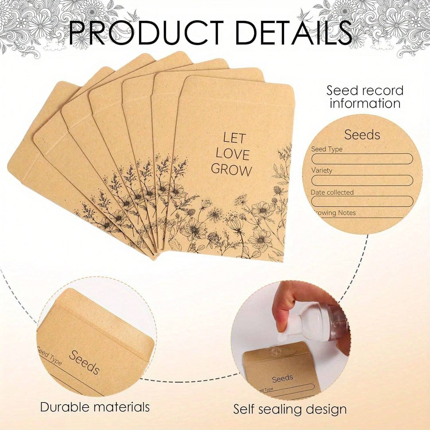 Small Kraft Paper Seed Envelopes With Preprinted Template For Storage And Organizer