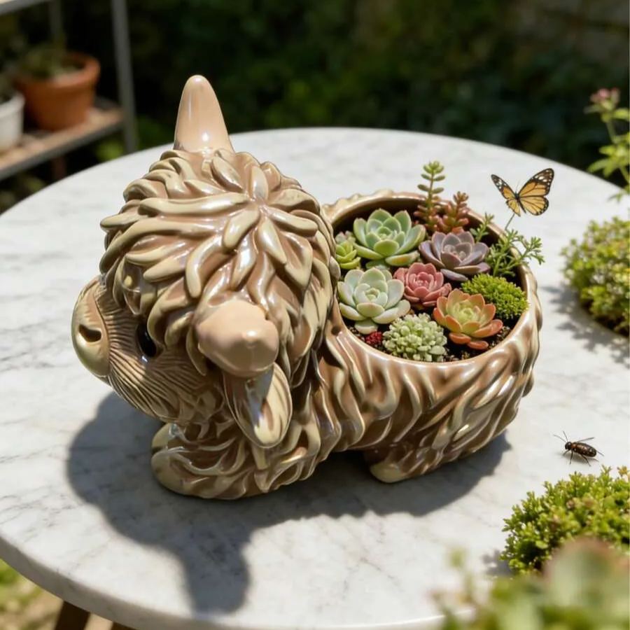 Highland Cow Resin Planter For Succulent And Small Plants Office Desk Decor