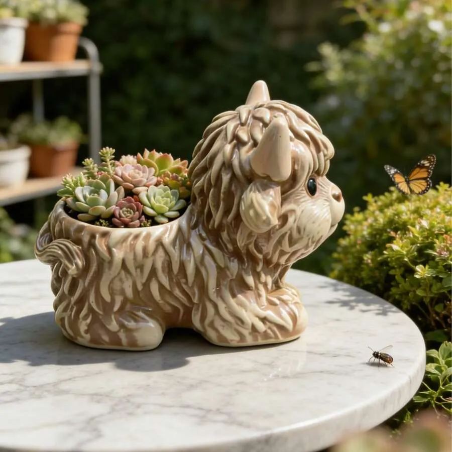 Highland Cow Resin Planter For Succulent And Small Plants Office Desk Decor