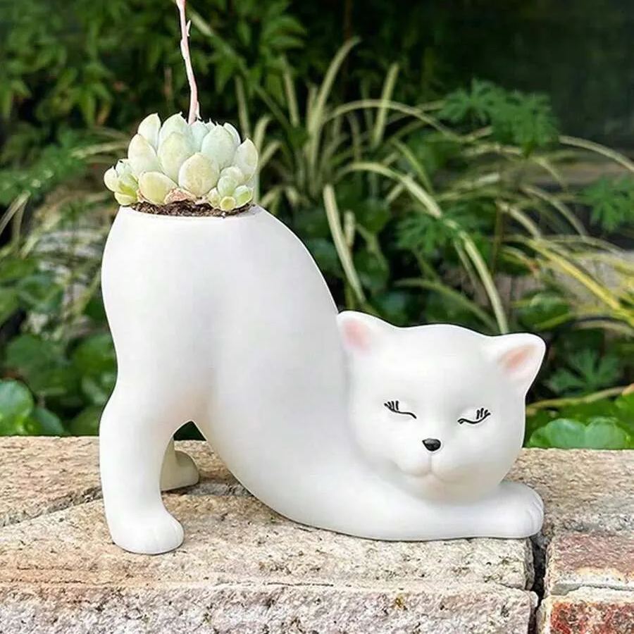 Siamese Cat Ceramic Statue Flower Vase For Home Decor