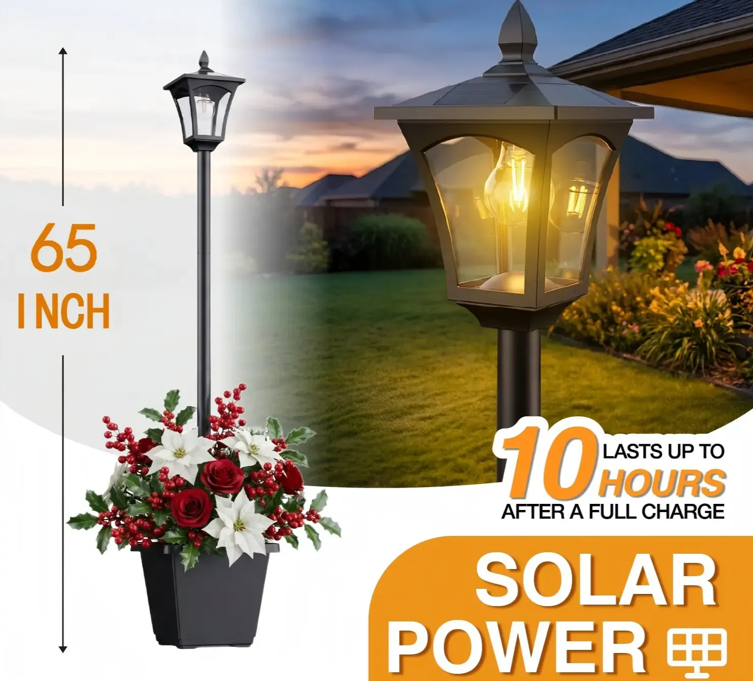 Hoodink 1/2 Pcs Solar Post Light With Planter, Room Decor For Easter Wedding Decorations, Black Post Light, 2 In 1 Outdoor Solar Post Light For Porch Front Door Patio Roadside Decoration