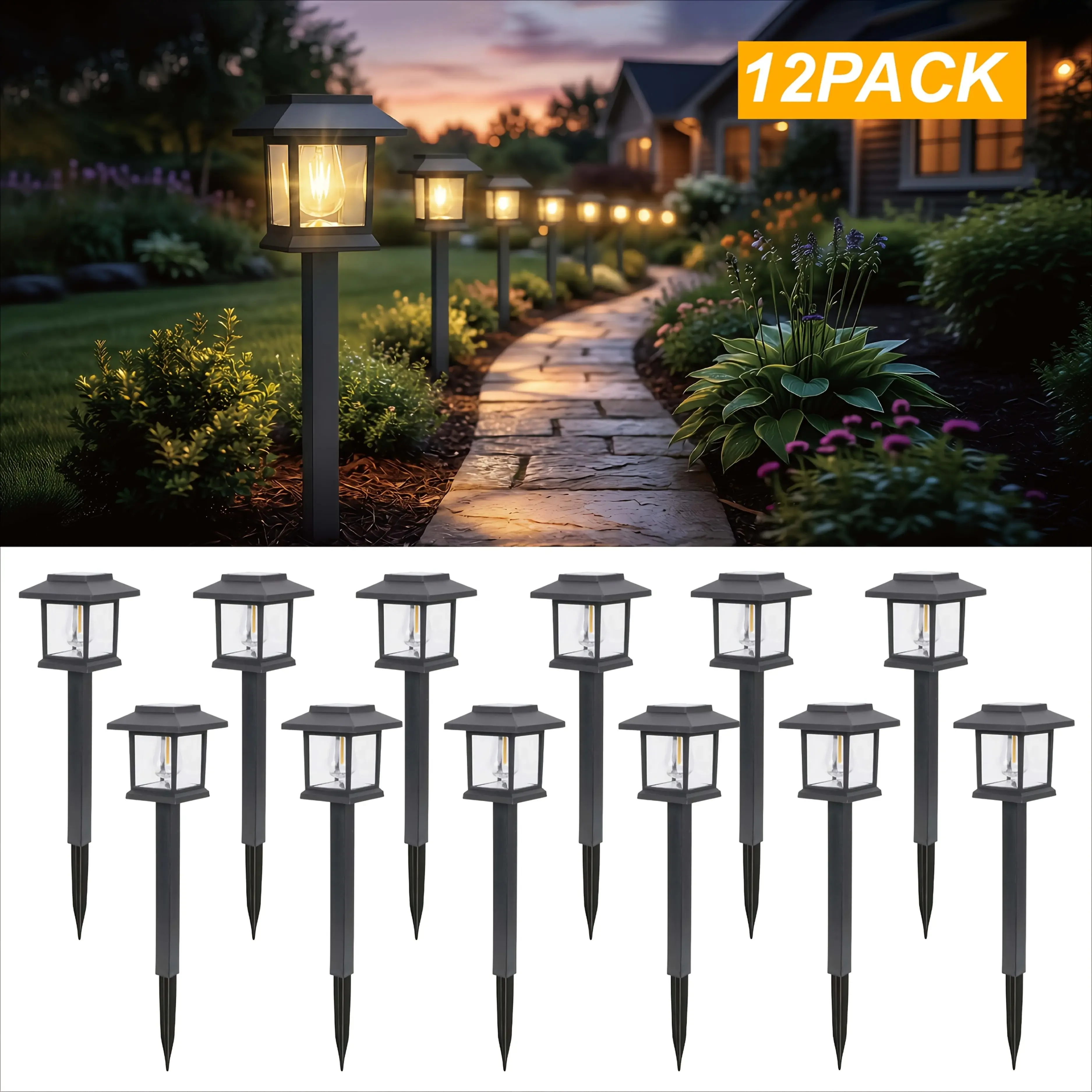 12 Piece Upgraded LED Solar Pathway Light