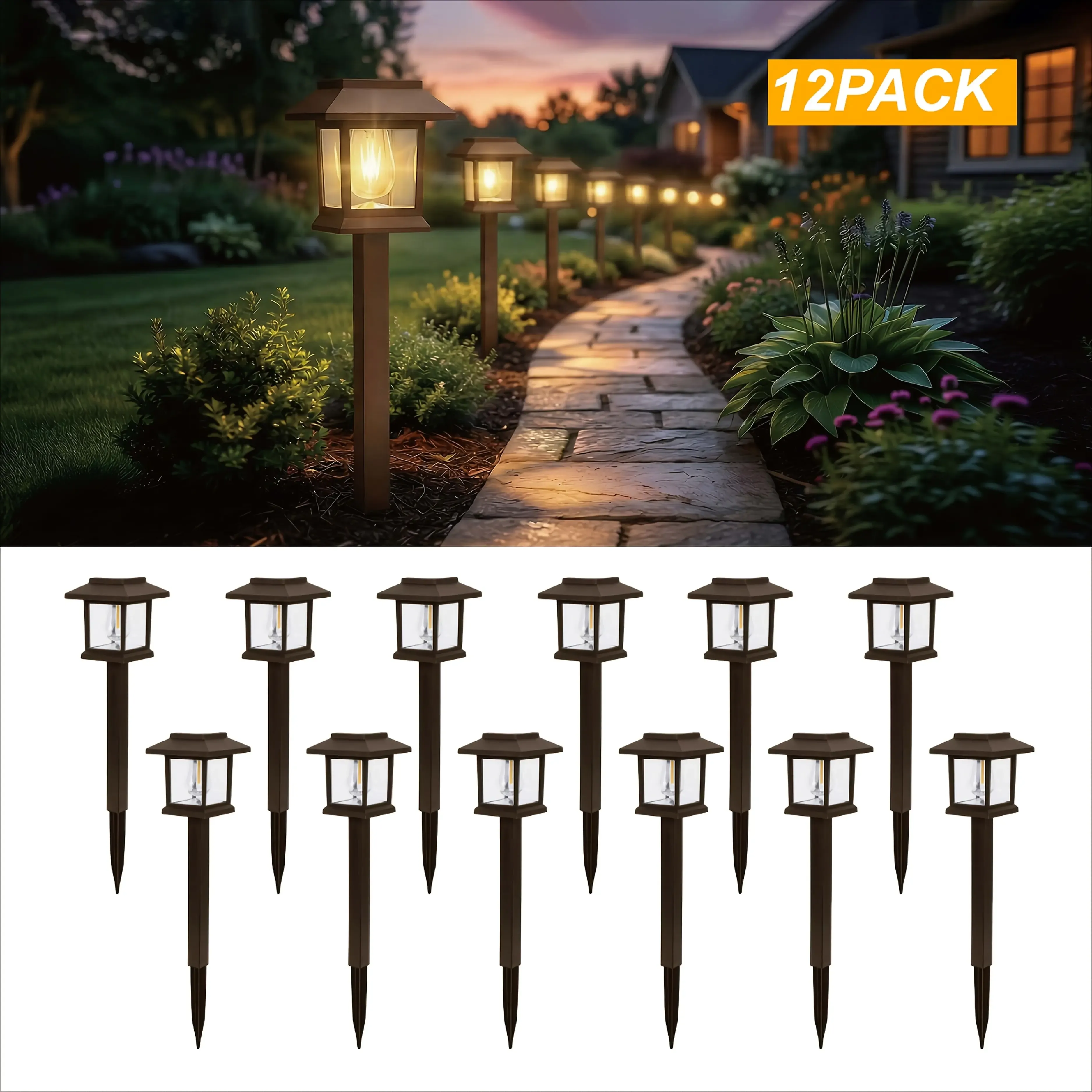 12 Piece Upgraded LED Solar Pathway Light