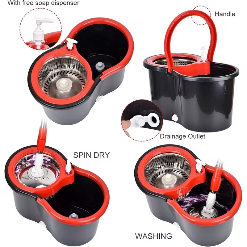 360 Degree Spin Mop And Bucket Cleaning Set With Wringer And Refills