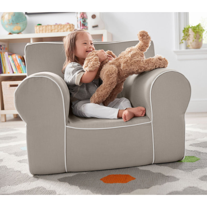 Gray Oversized Chair White Piping Slipcover - Grafton Collection