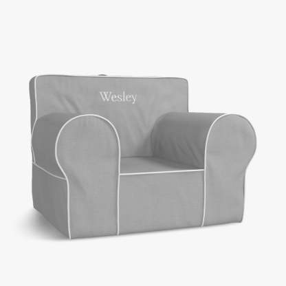 Gray Oversized Chair White Piping Slipcover - Grafton Collection