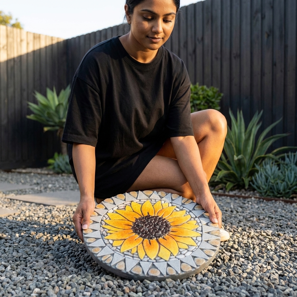 3 Pack Sunflower Stepping Stone, 10 Inch Decorative Garden Step Stone For Yard, Patio, Garden, Walkway