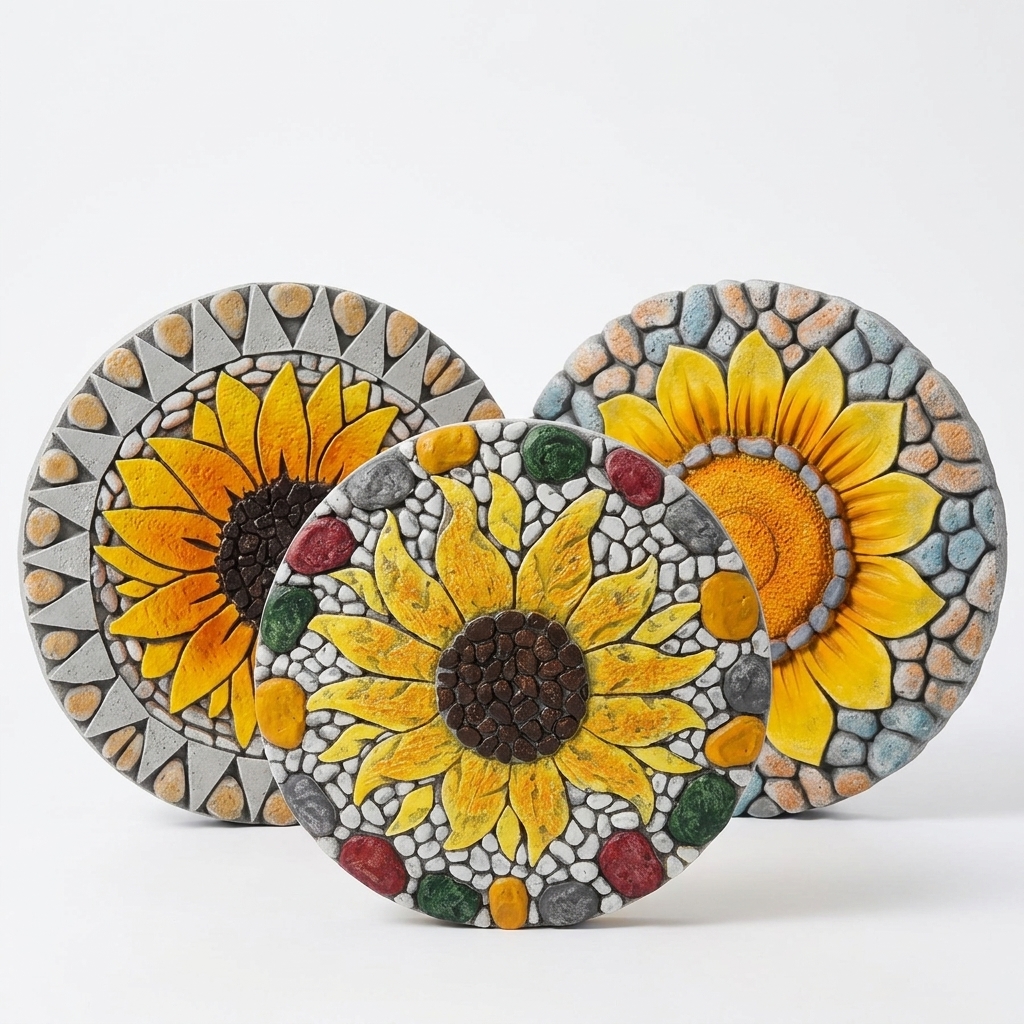 3 Pack Sunflower Stepping Stone, 10 Inch Decorative Garden Step Stone For Yard, Patio, Garden, Walkway