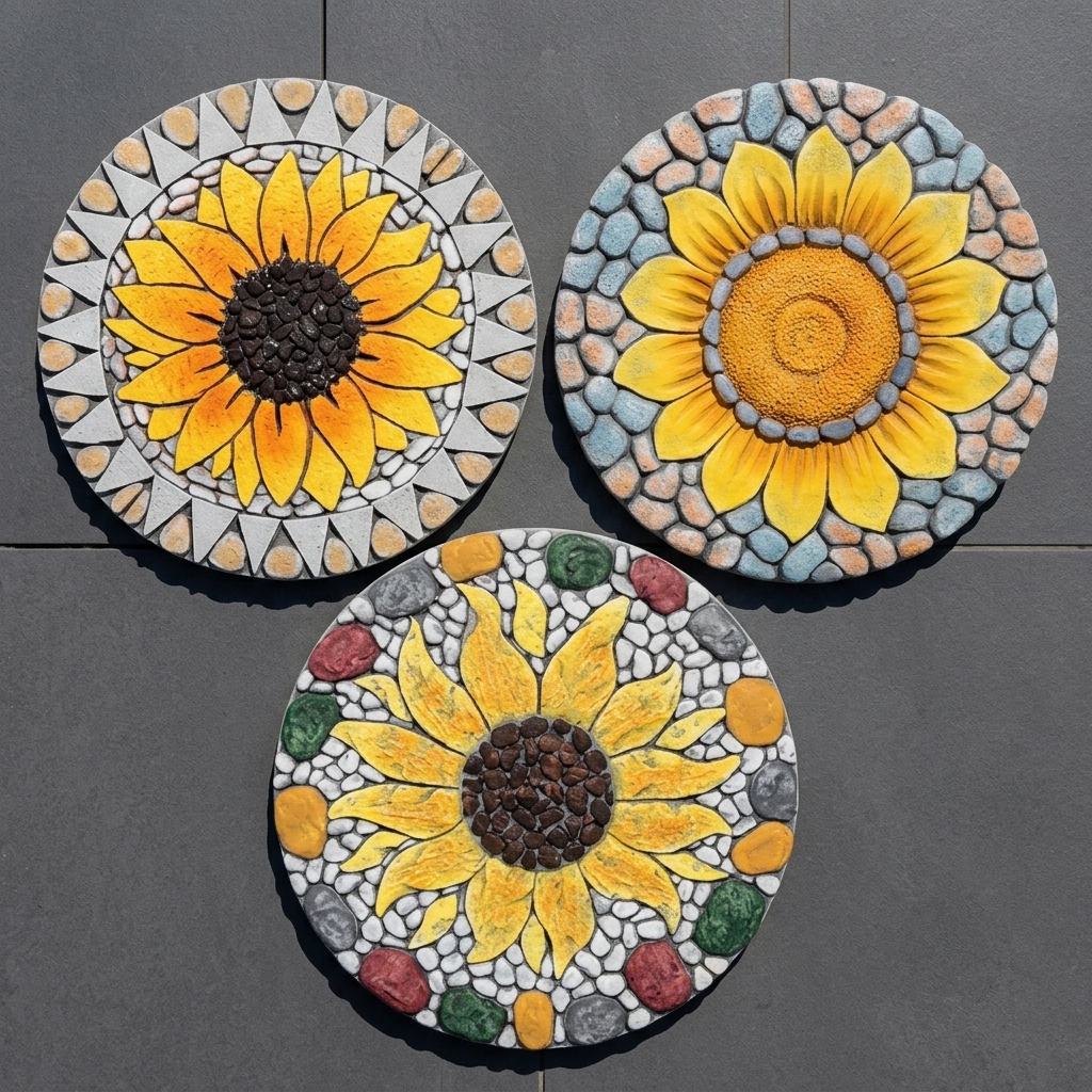 3 Pack Sunflower Stepping Stone, 10 Inch Decorative Garden Step Stone For Yard, Patio, Garden, Walkway