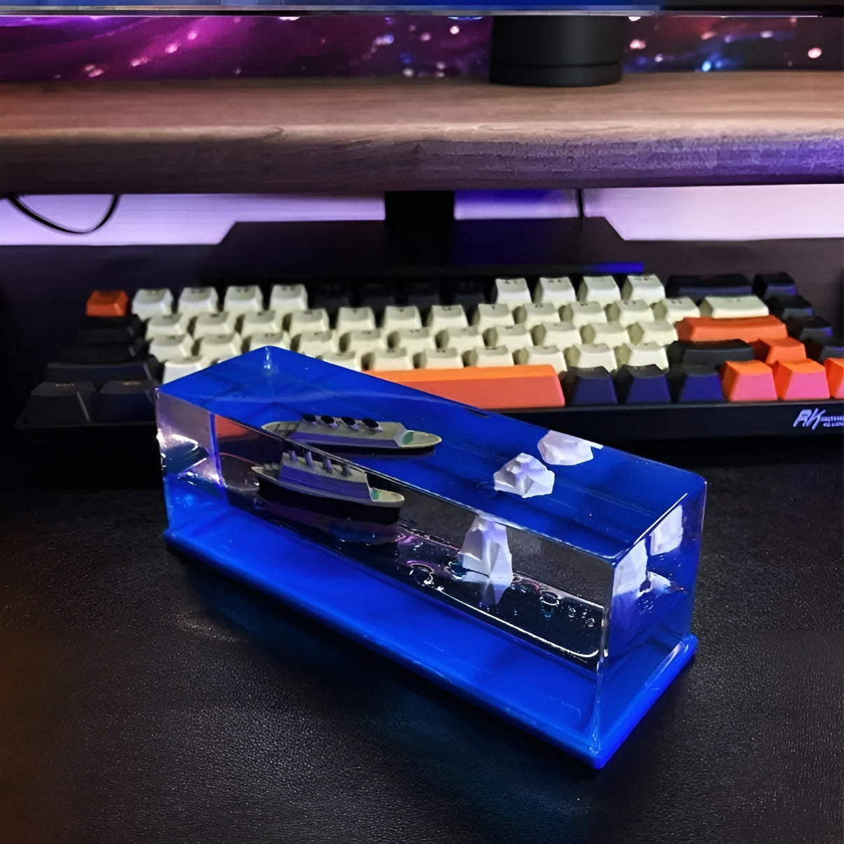 Floating Ship Liquid Motion Display For Desktop Decor