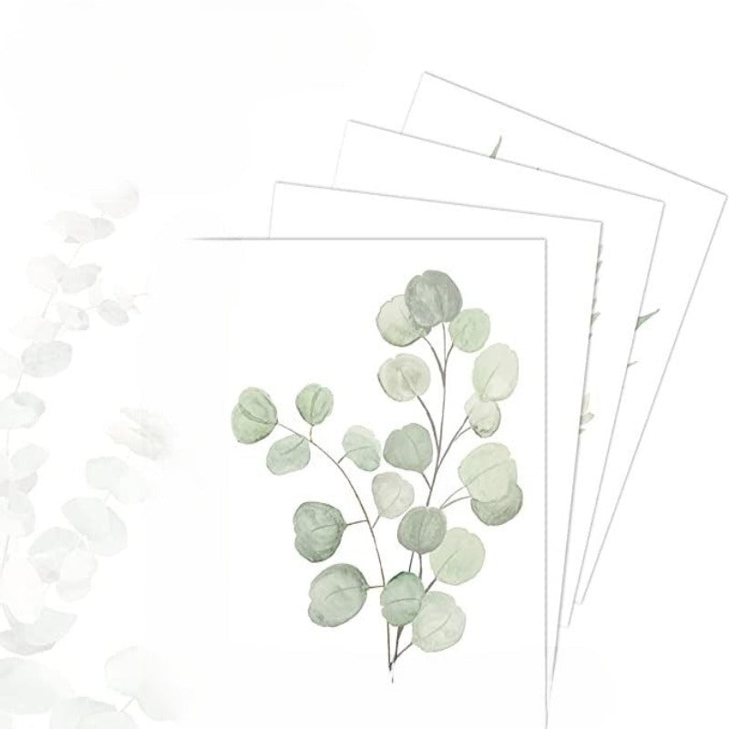Botanical Boho Bathroom Decor Wall Art Prints, UNFRAMED Sage Green Plants Decor for Bedroom | Office, Minimalist Eucalyptus Leaves Watercolor Art Prints - Grafton Collection