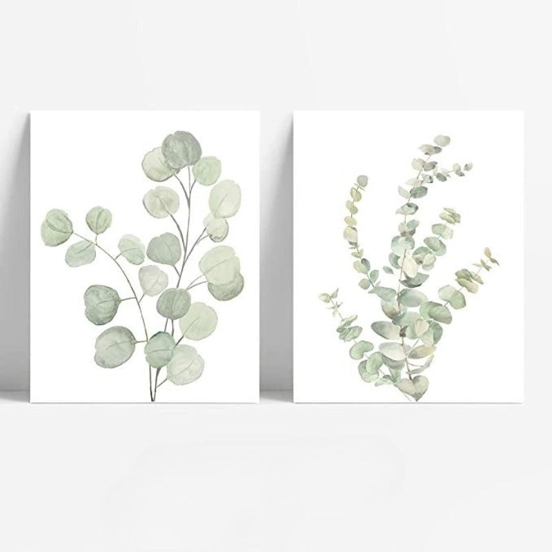 Botanical Boho Bathroom Decor Wall Art Prints, UNFRAMED Sage Green Plants Decor for Bedroom | Office, Minimalist Eucalyptus Leaves Watercolor Art Prints - Grafton Collection