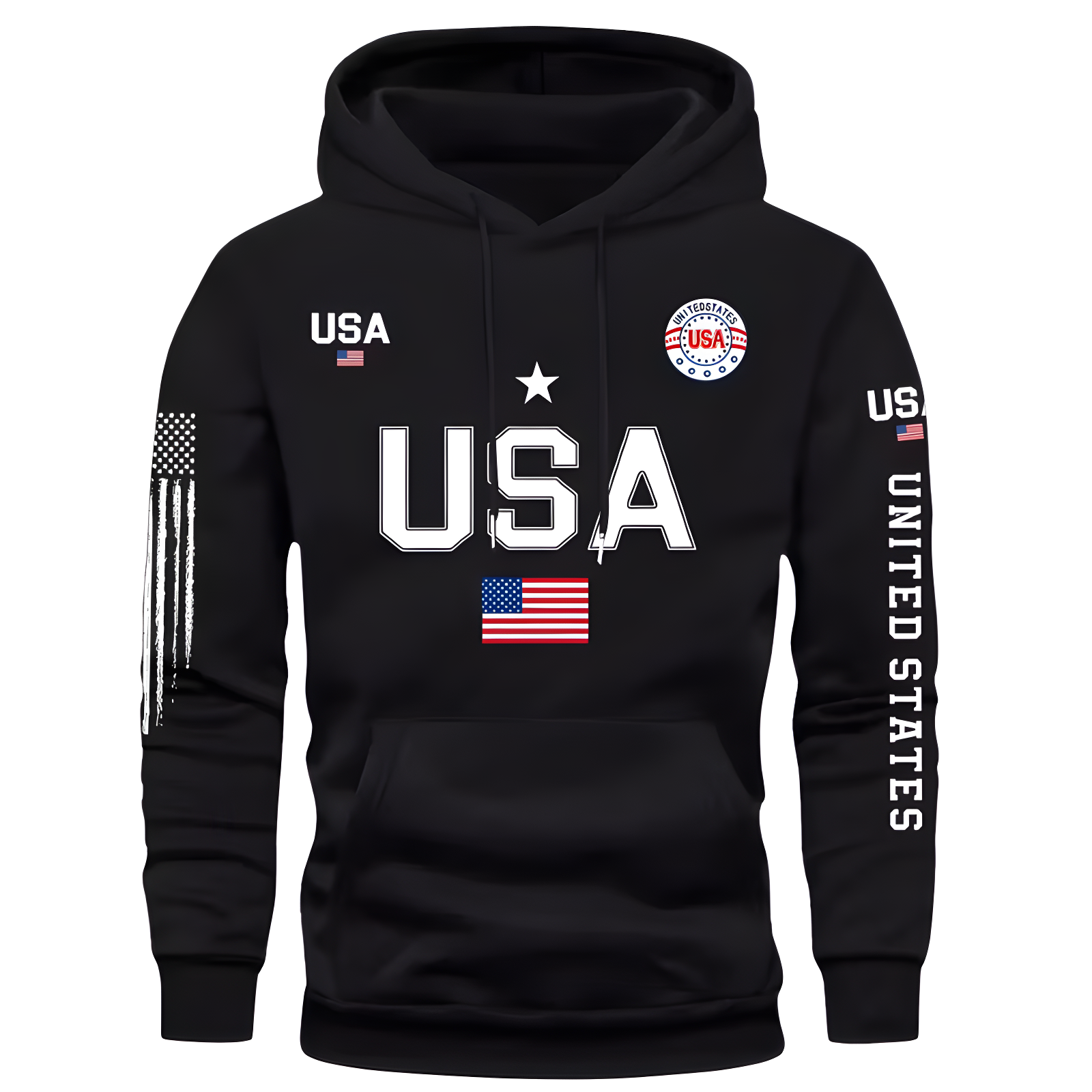 Men Fleece Hoodie With USA Flag Pattern