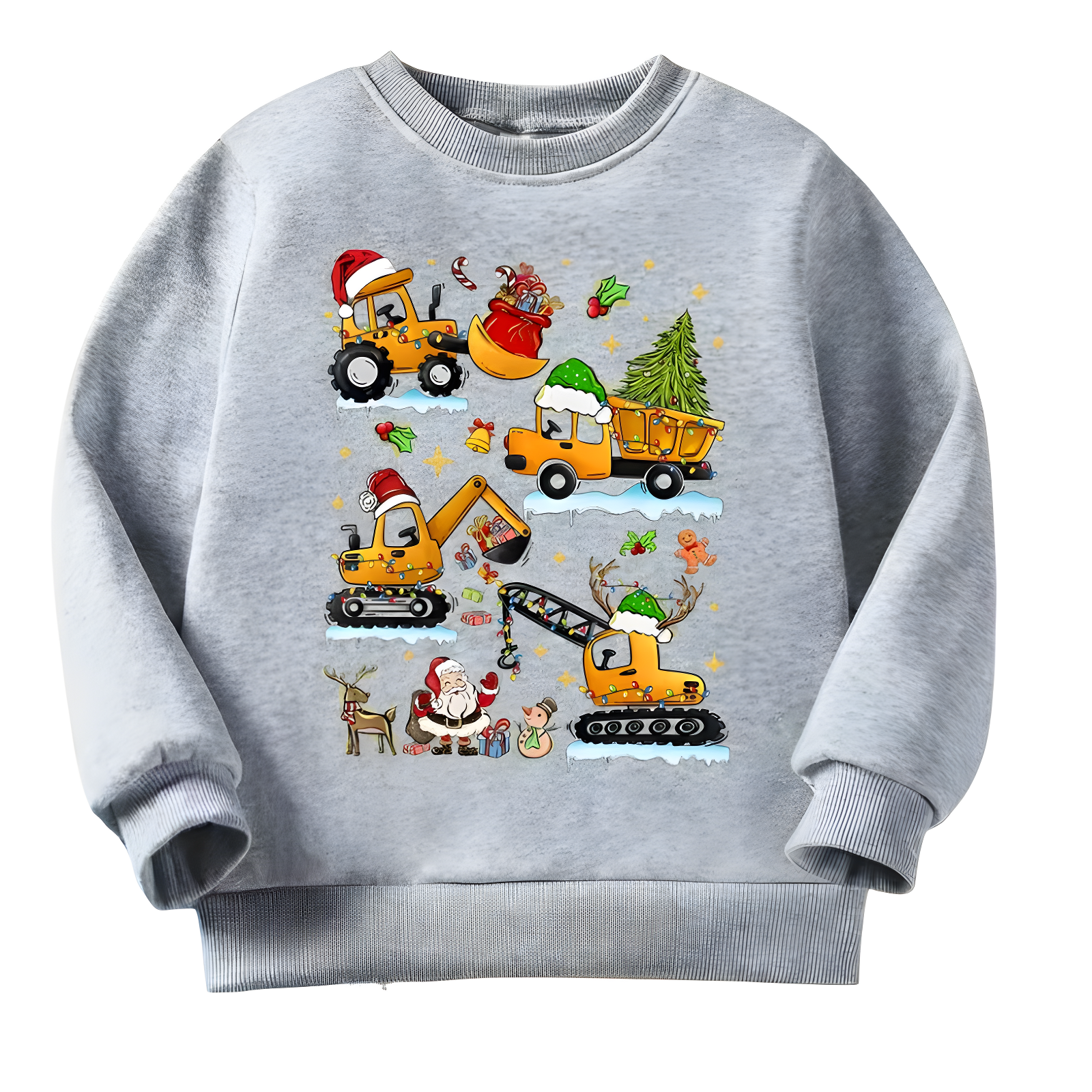 Christmas Excavator Tree Print Sweatshirt For Boys