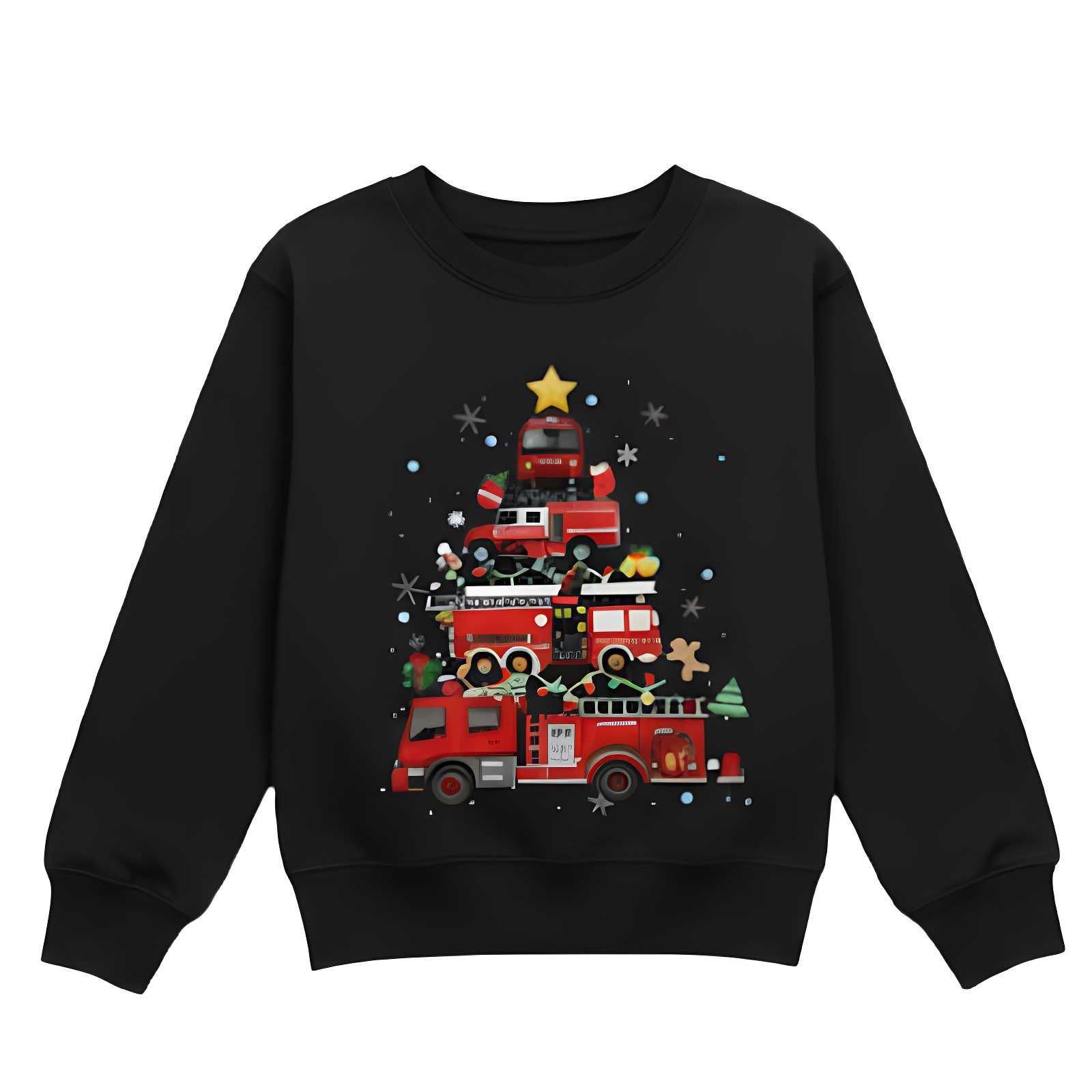 Boys Fleece Lined Sweatshirt With Festive Fire Truck Christmas Tree Design