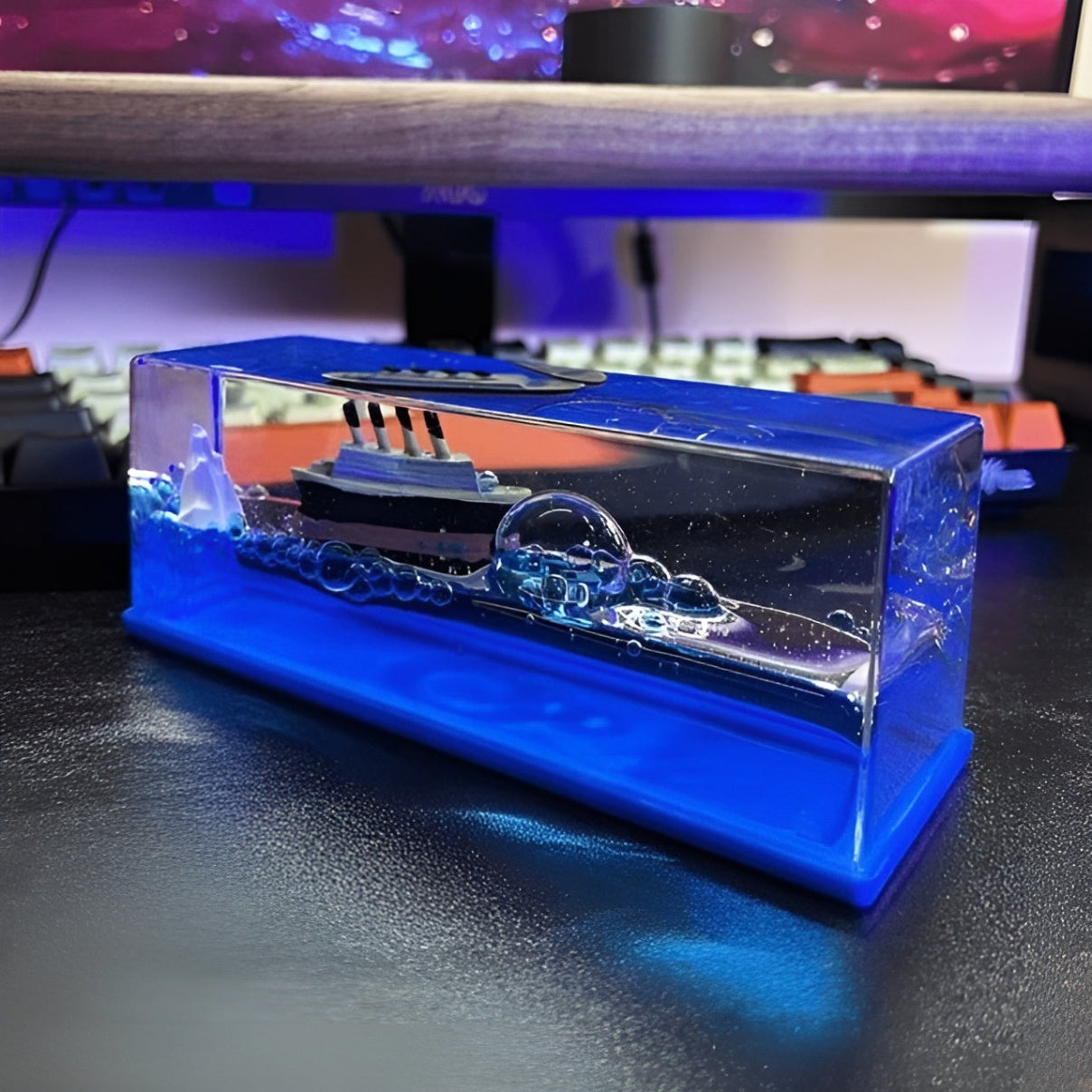 Floating Ship Liquid Motion Display For Desktop Decor