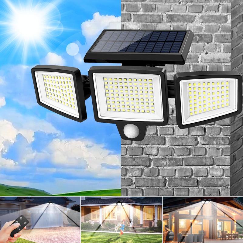 Solar Outdoor Lights with 3 Heads Bright Security Lighting