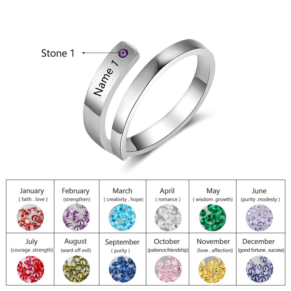 Personalized Silver Ring - One Custom Name - One Custom Birthstone - Customized Gifts-Customized Jewel