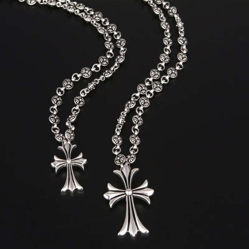 Vintage Silver Cross Pendant Necklace With Ball Chain-Customized Jewel