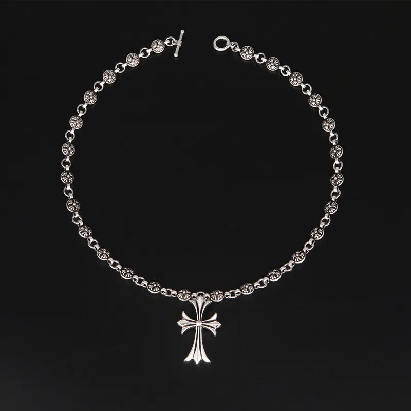 Vintage Silver Cross Pendant Necklace With Ball Chain-Customized Jewel