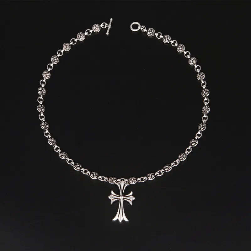 Vintage Silver Cross Pendant Necklace With Ball Chain-Customized Jewel